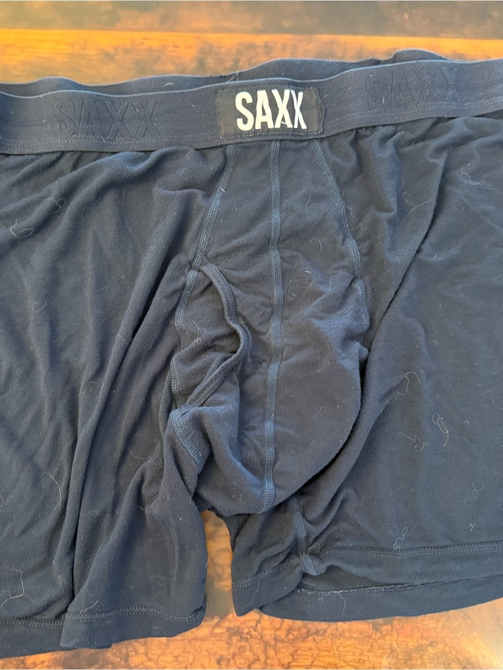 Saxx Men's Navy Blue Boxer Briefs with Logo Waistband